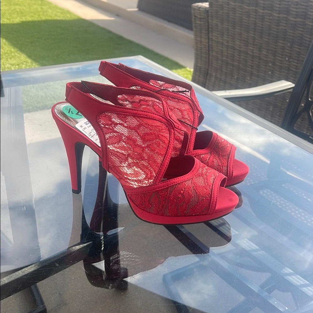 Women’s Impo Red Stiletto Heels with Peep-Toe Design